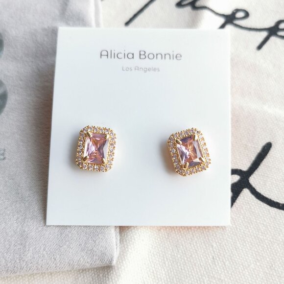 Alicia Bonnie Stud Earrings - Aurora - Pink Crystal Gold - Picture 1 of 3